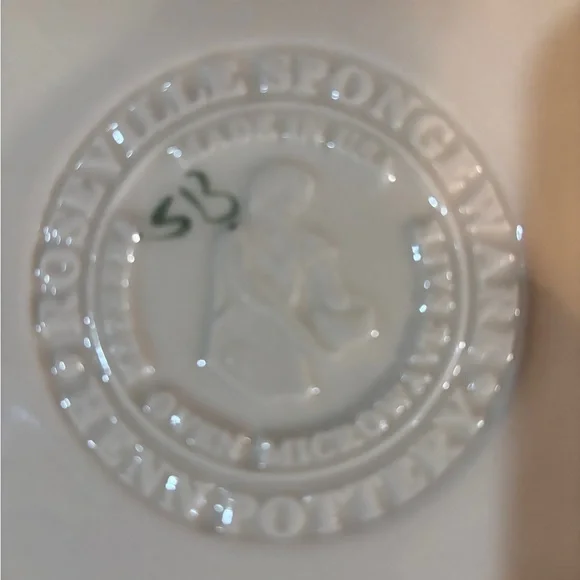 Roseville Spongeware Green and White Holiday Tree-Shaped Platter - Picture 2 of 3